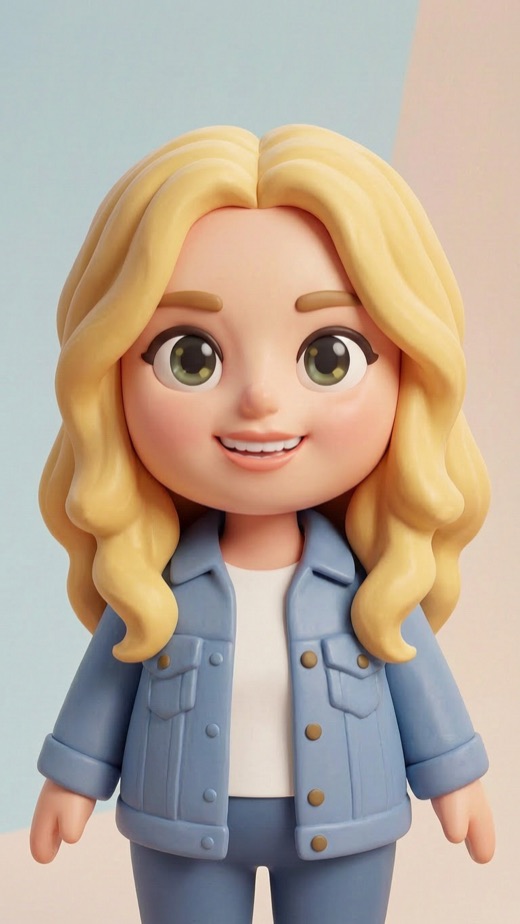 The same woman as a 3D cartoon character